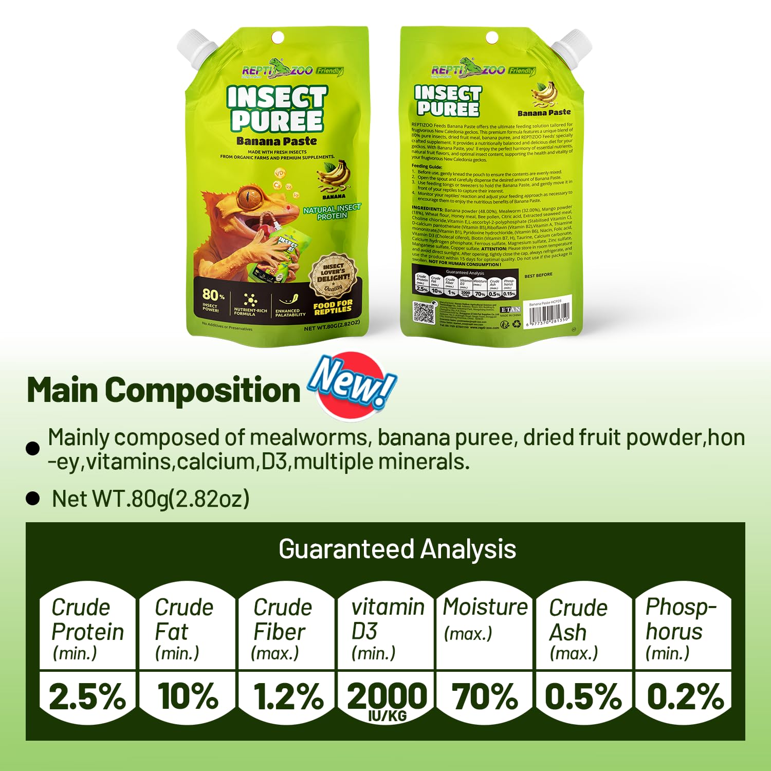REPTIZOO FRIENDLY envase de 80 g para porciones fáciles.