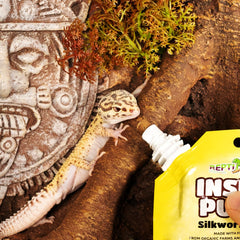Gusanos de seda e ingredientes naturales en la dieta reptil, visión de calidad.