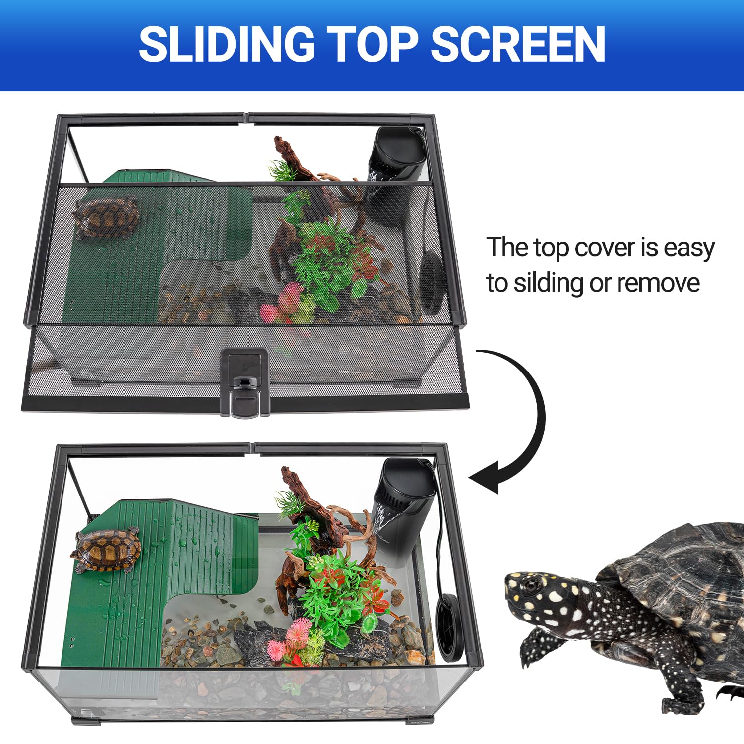 REPTIZOO tanque tortugas tapa removible con hueco para alimentar.