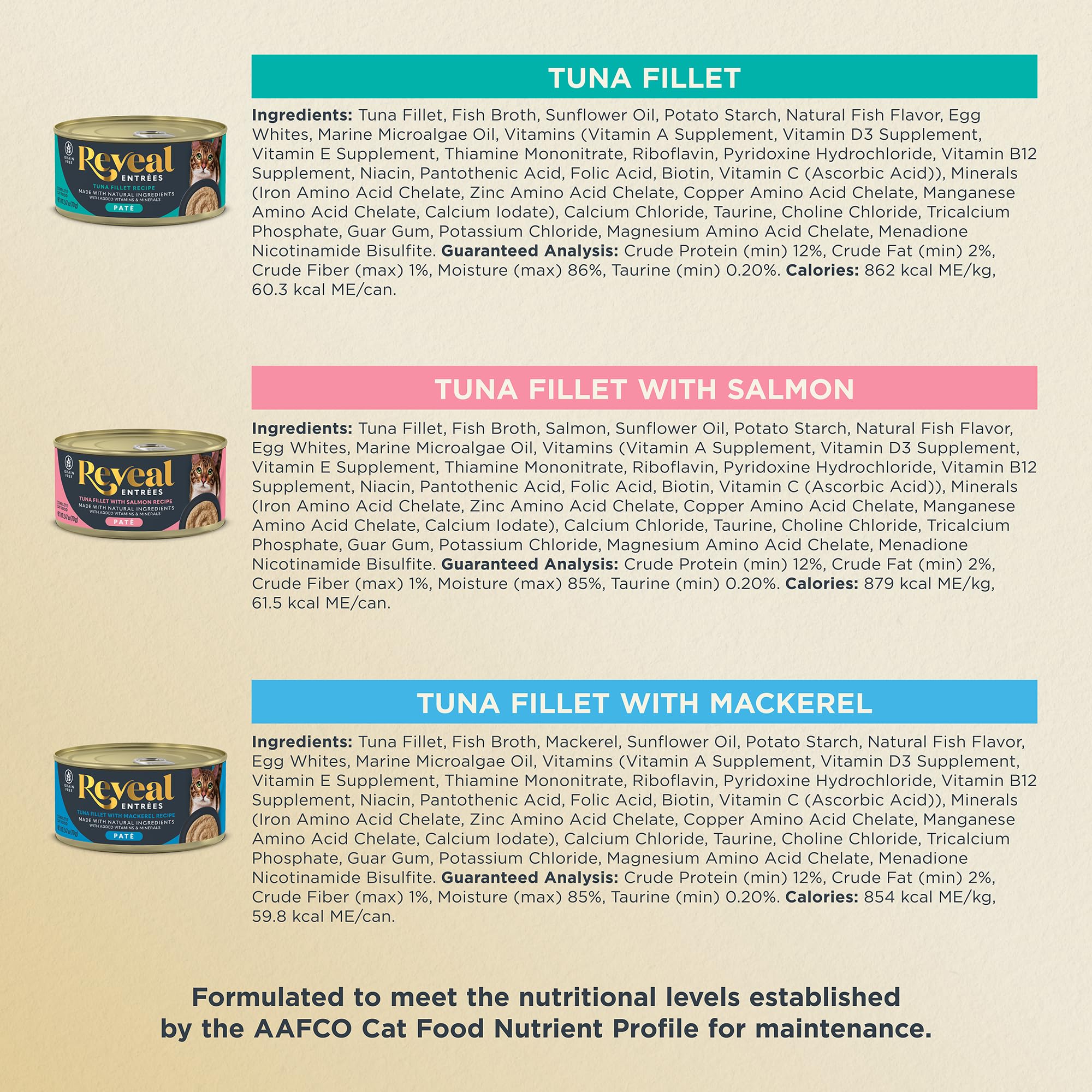 Reveal Entrées alto contenido proteico con proteína real: apoyo nutricional para gatos activos.