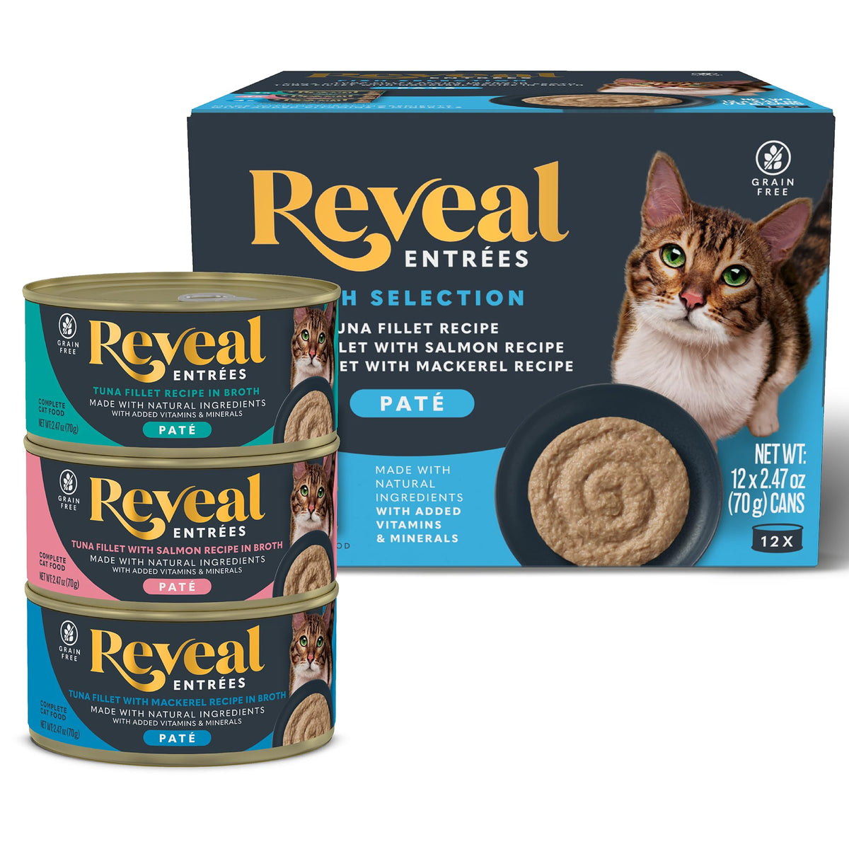 Reveal Entrées lata paté pescado: sabor natural y proteína de alta calidad para tu gato.