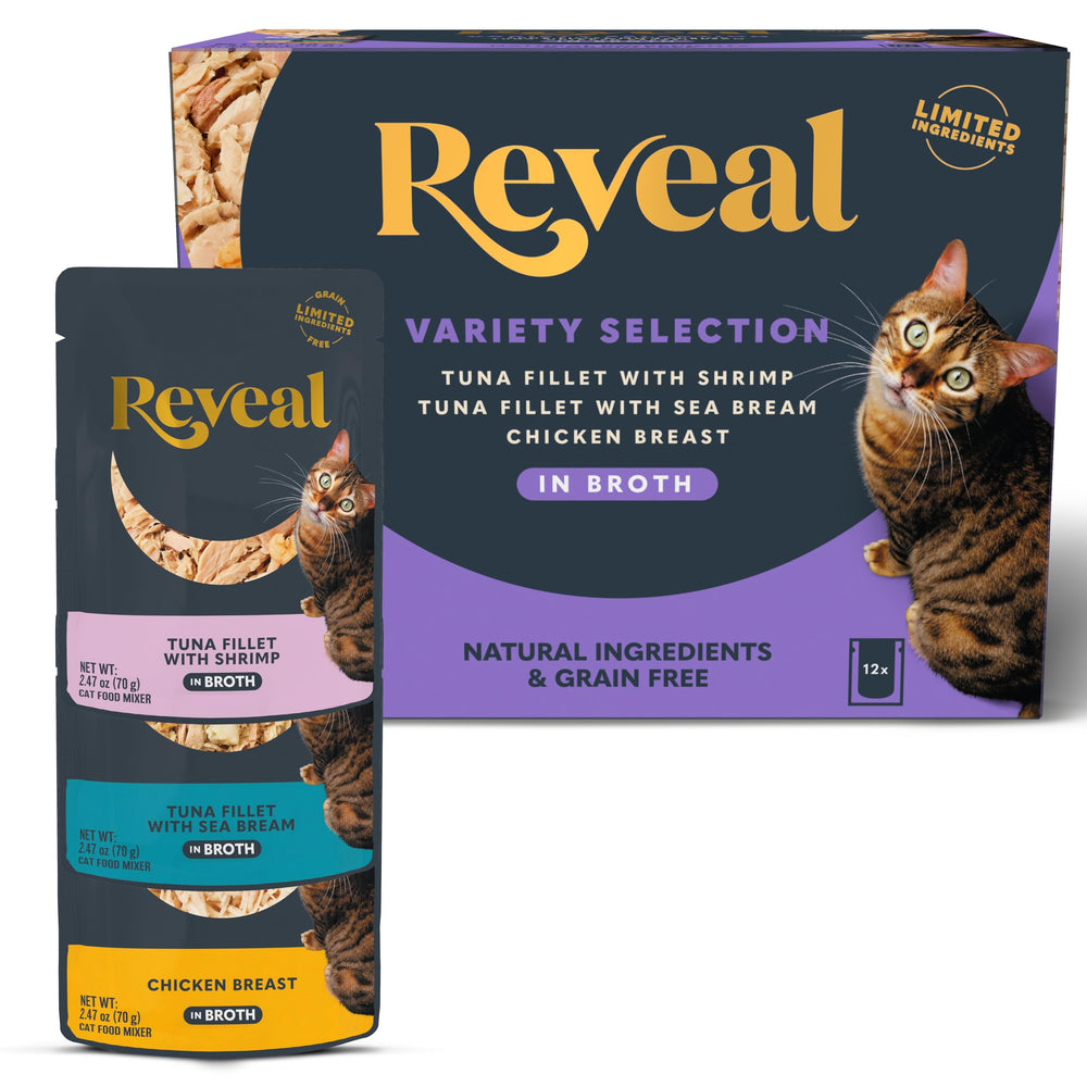 Reveal Gato con sobre de atún y camarones: proteína real para felinos exigentes.