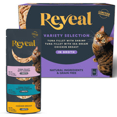 Reveal Gato con sobre de atún y camarones: proteína real para felinos exigentes.