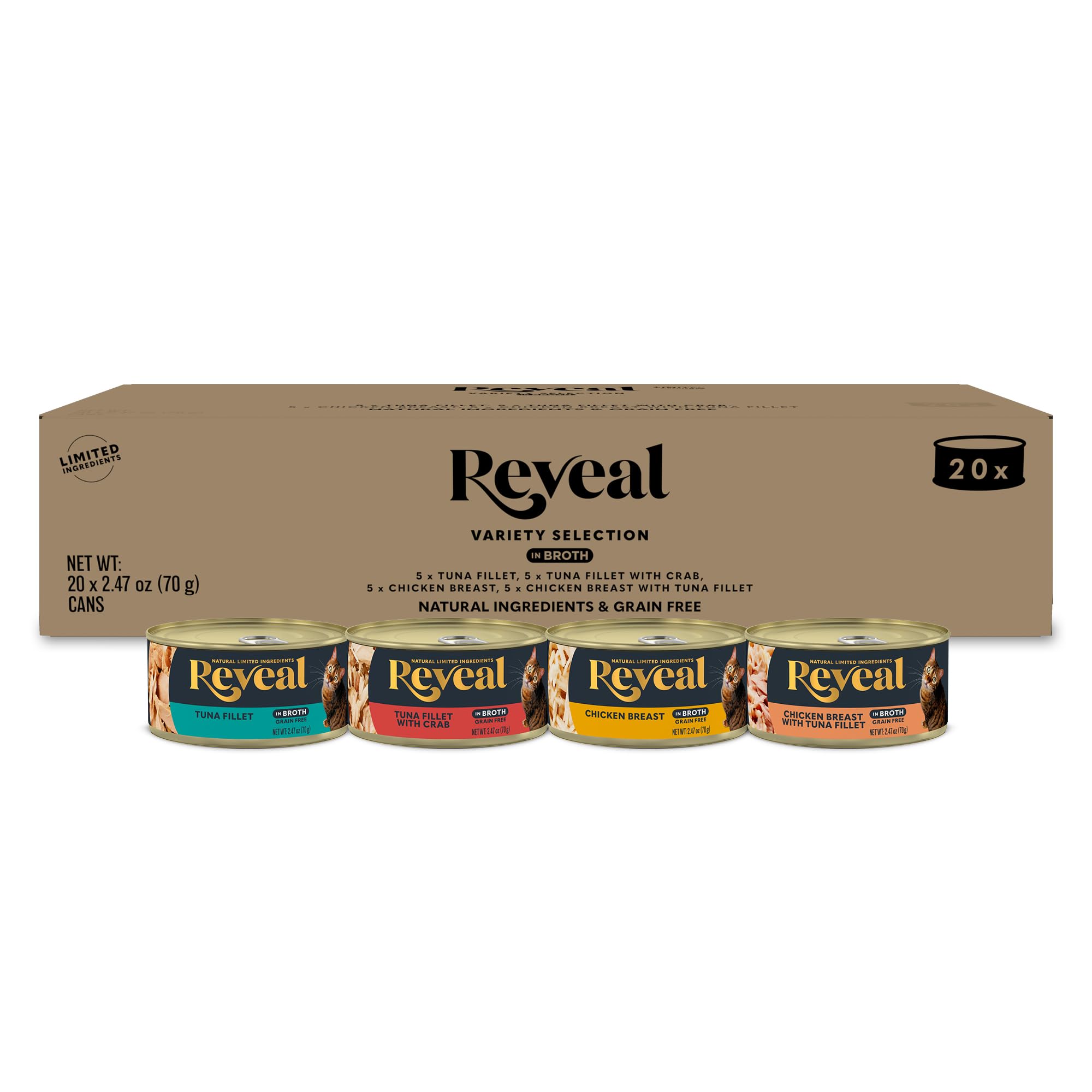 Reveal gatos lata de variedad 4 sabores con proteina real en caldo