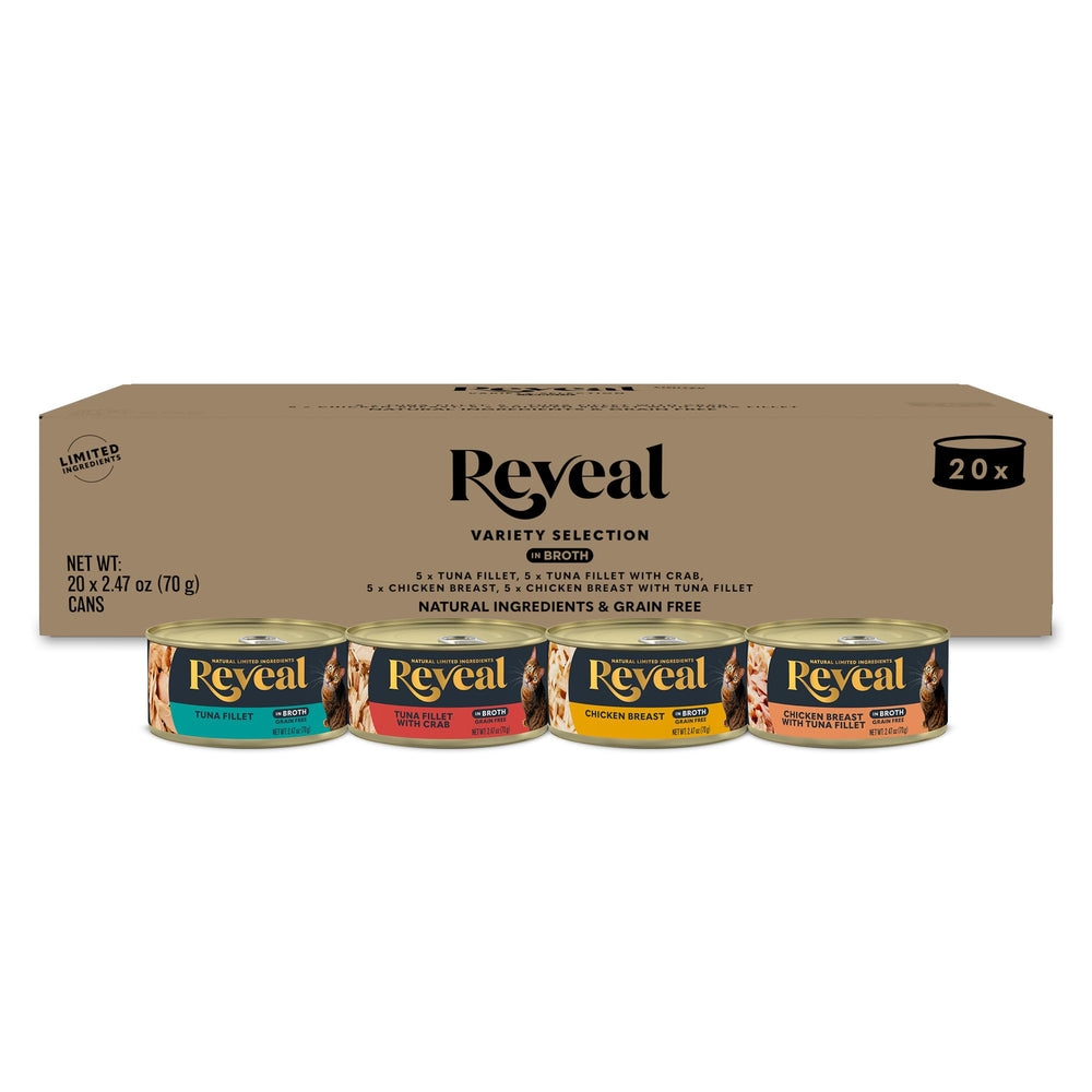 Reveal gatos lata de variedad 4 sabores con proteina real en caldo