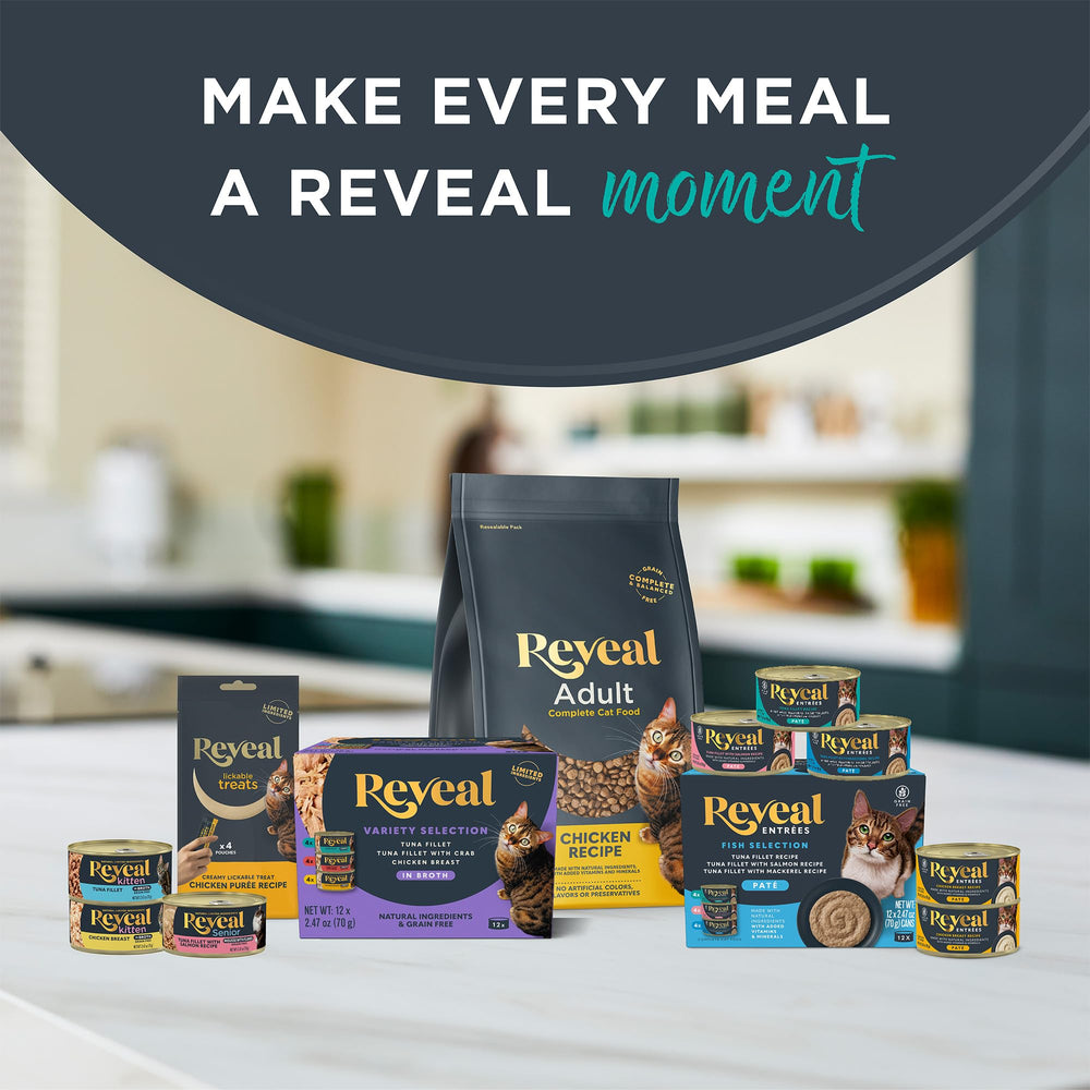 Reveal lata gato sin-cereales: opción sin granos para gatos sensibles.