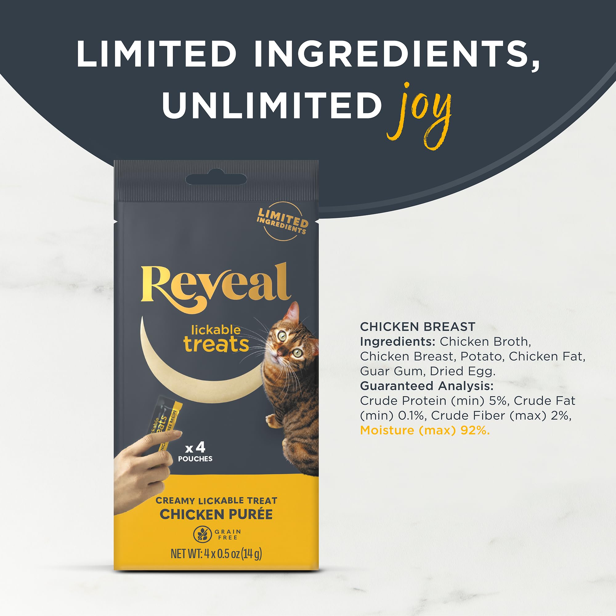 Variedad de sabores y texturas Reveal, ideal para gatos exigentes.