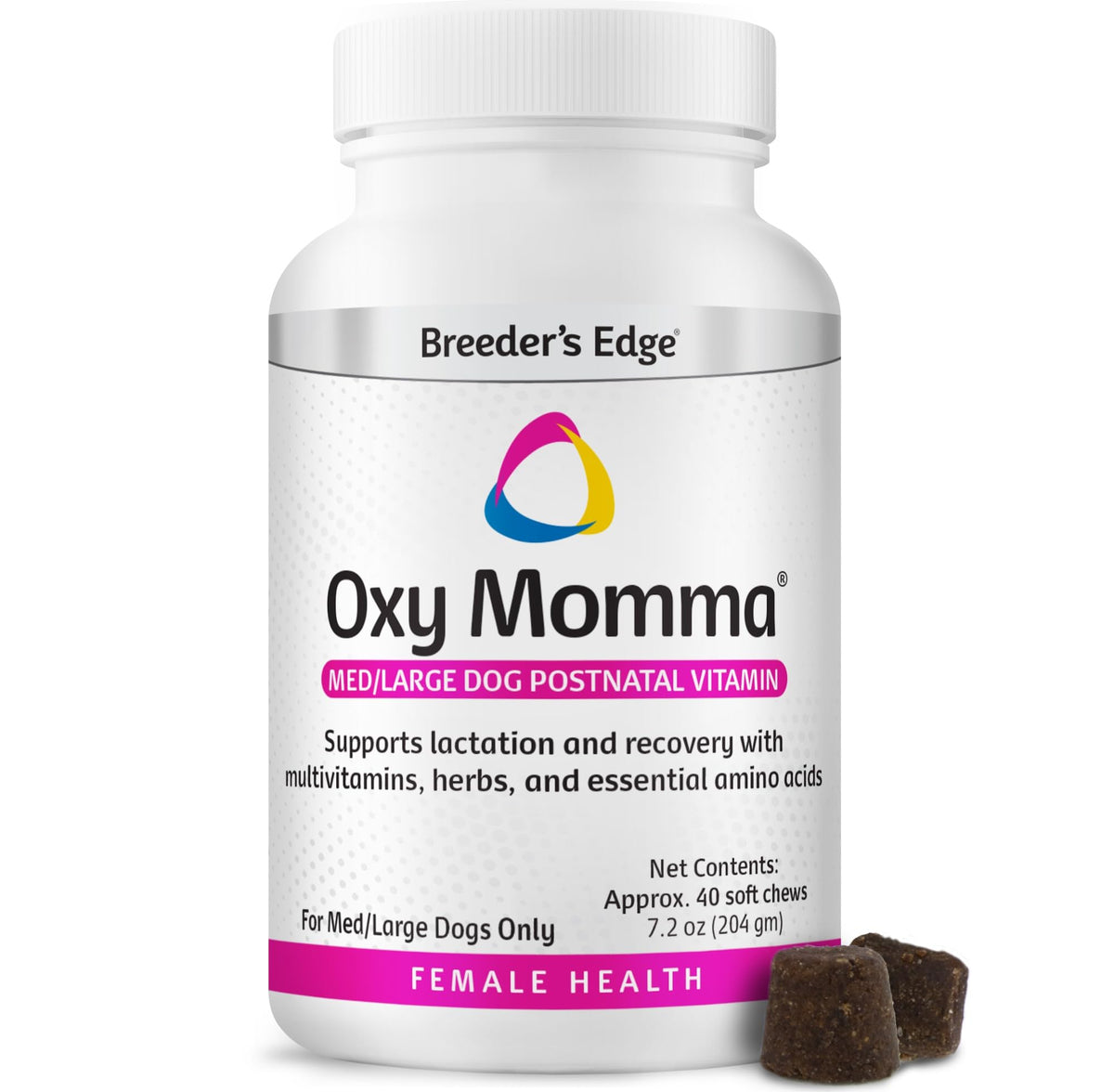 Breeder's Edge Oxy Momma, empaque de 40 gomitas suaves para lactancia.