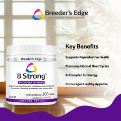 Etiqueta frontal de Breeder’s Edge B Strong con información.