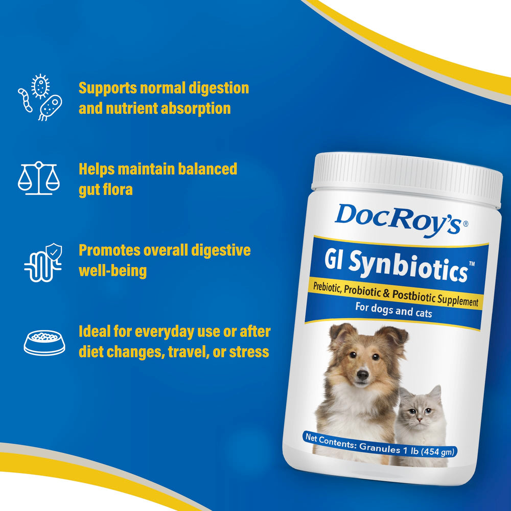 Medición de dosis de Doc Roy's GI Synbiotics para dosificar en cada comida.