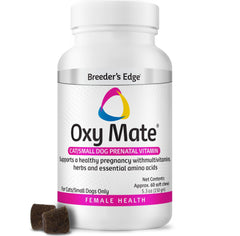 Breeder's Edge Oxy Mate en botella prenatal con 60 pastillas para perros y gatos.