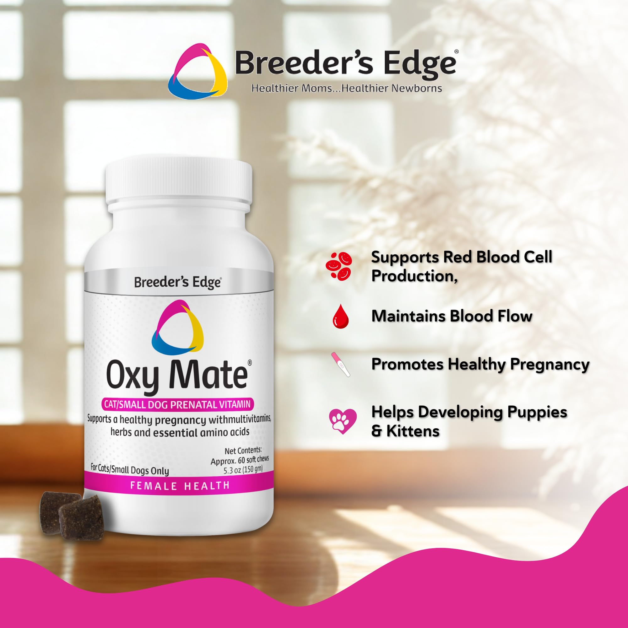 Textura suave de las masticables Oxy Mate para consumo diario.