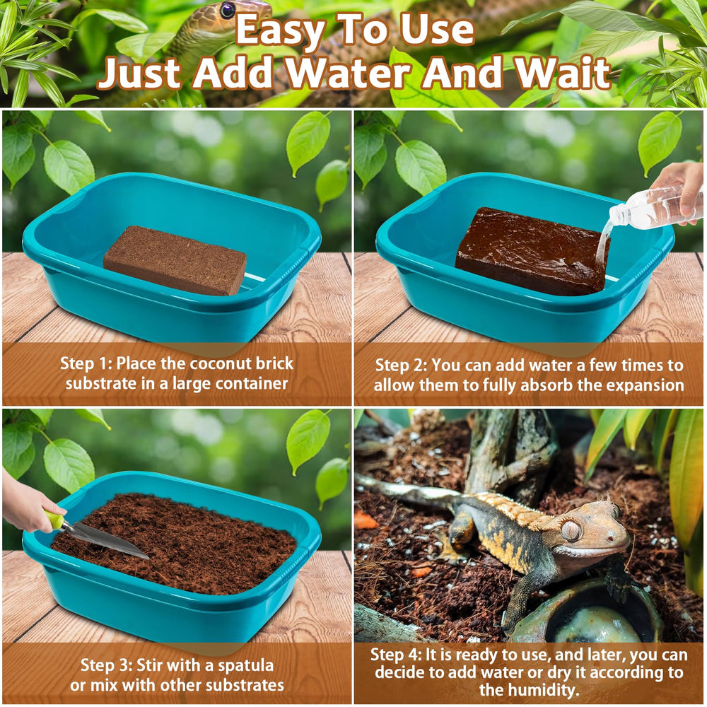 Riare bloques de coco expanden al remojar, creando sustrato suave y esponjoso.