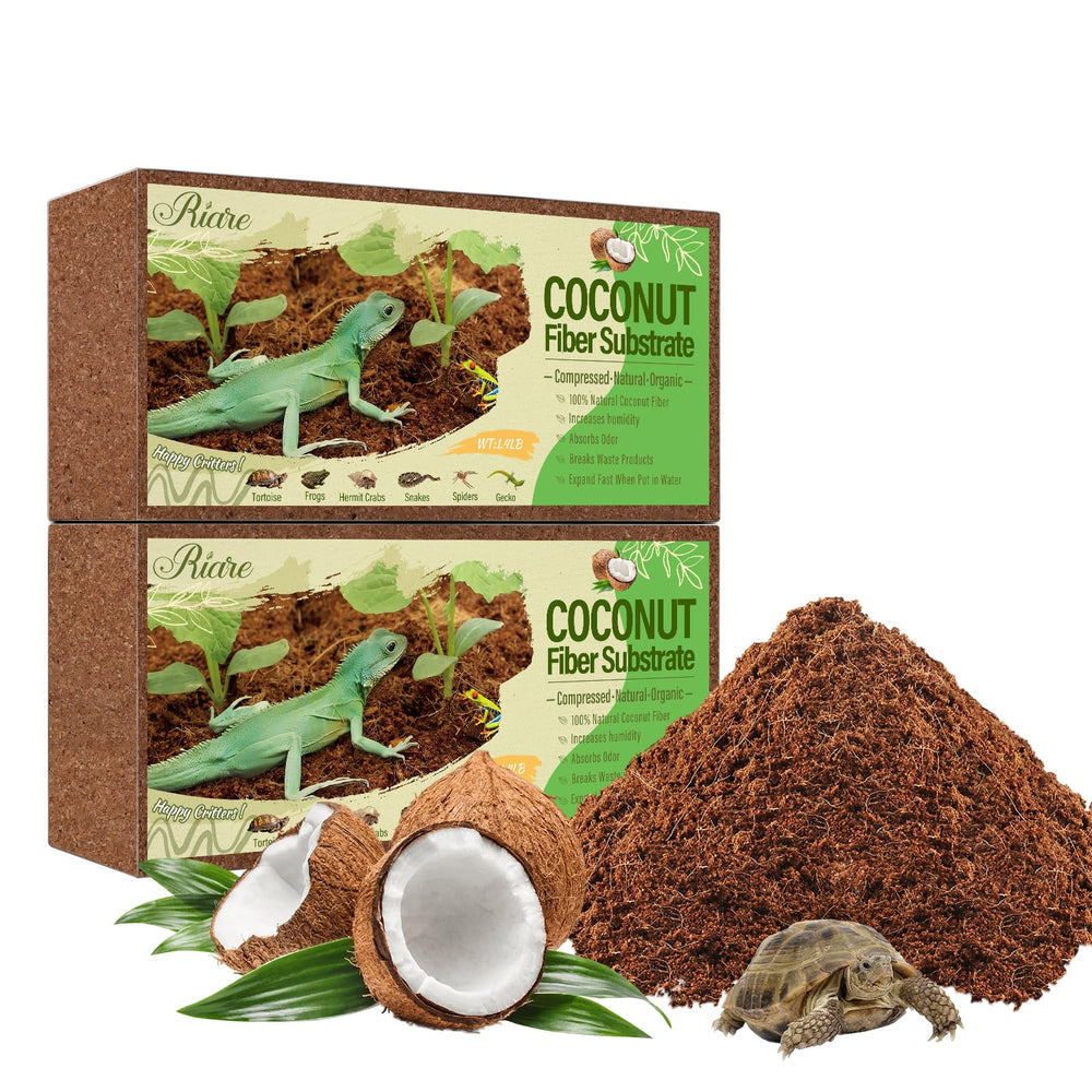 Riare: bloques de coco sustrato natural, retienen humedad y promueven comodidad para reptiles.