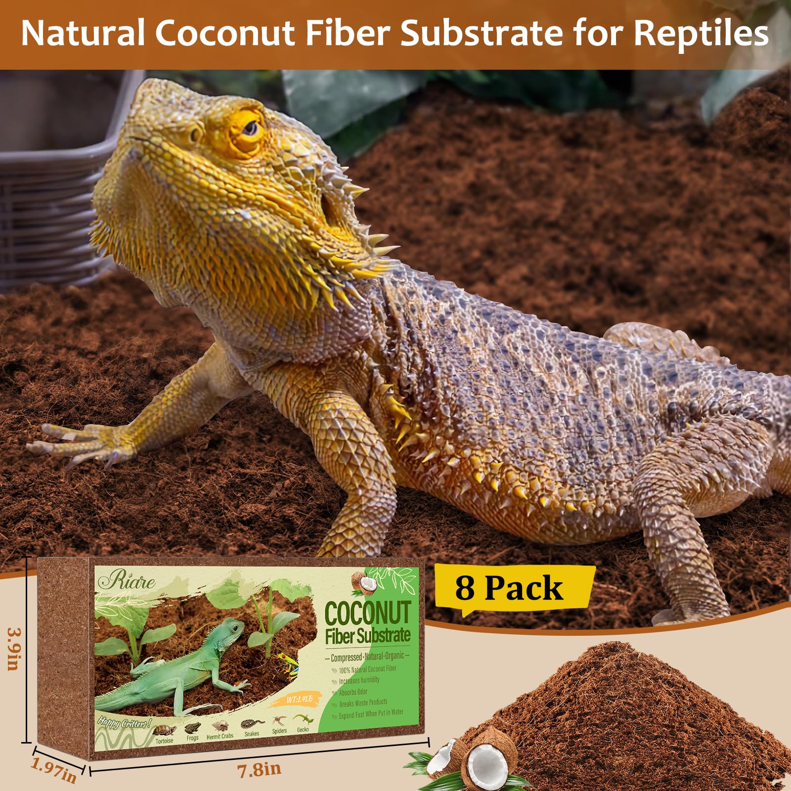 Riare sustrato de coco absorbe olores y desechos, manteniendo el terrario limpio.