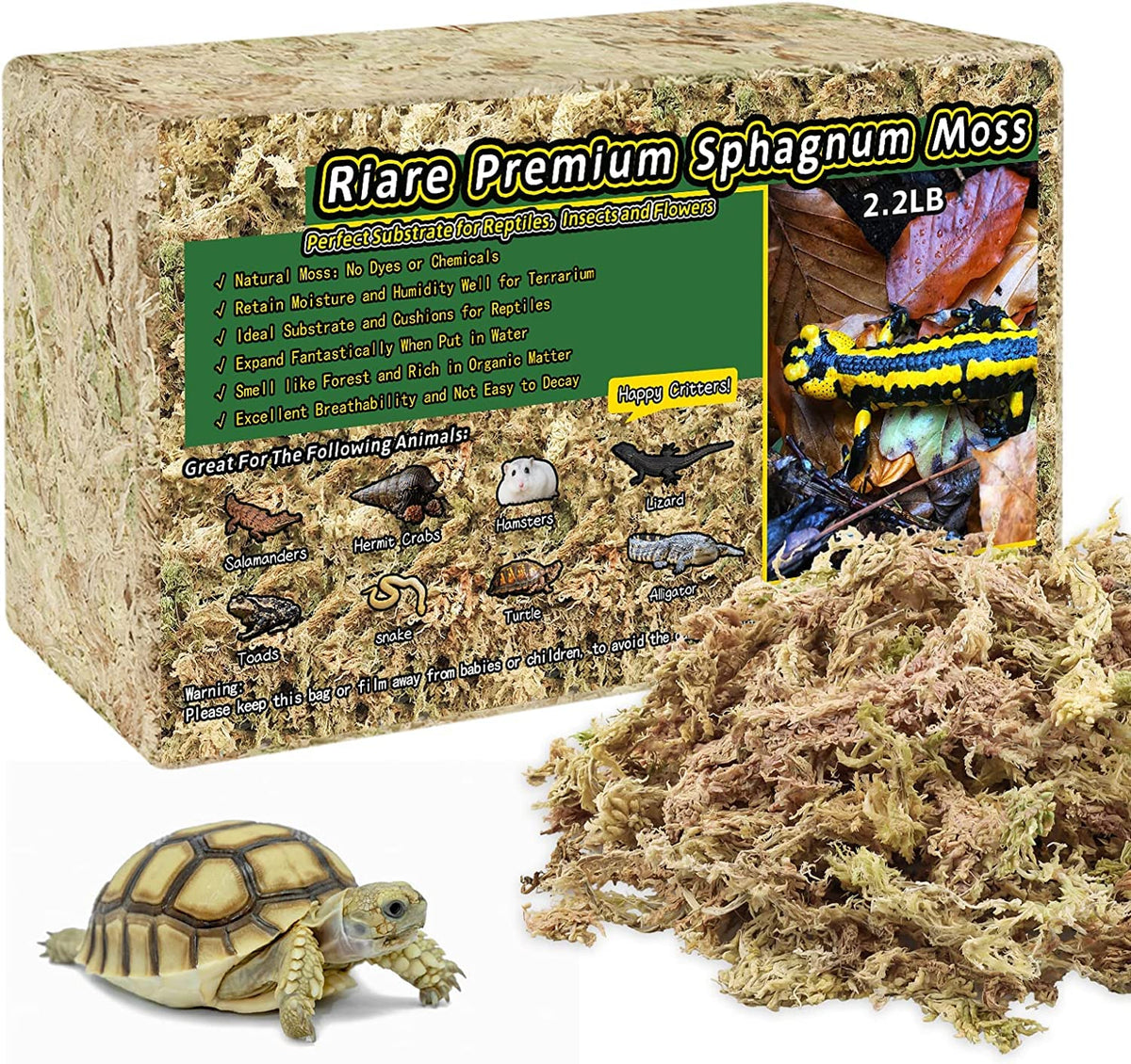 Riare musgo sphagnum natural en empaque, listo para preparar terrarios