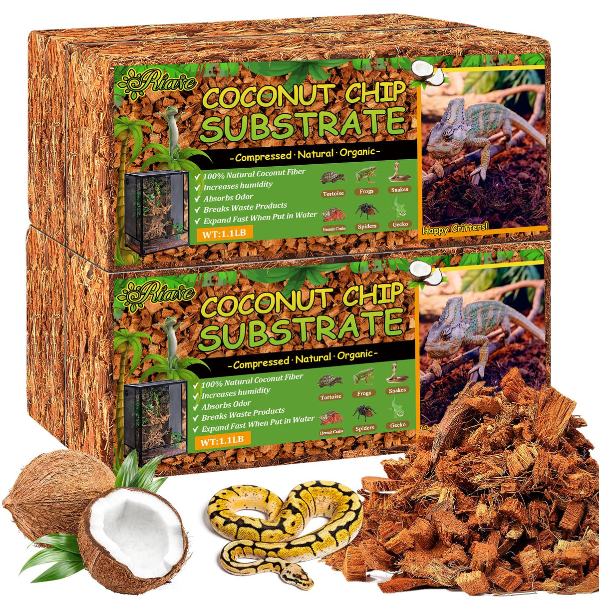 Riare sustrato coco chip para reptiles: paquete 4 y hábitat natural