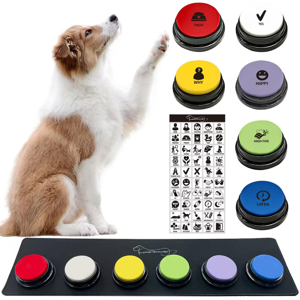 RIBOSY: botón grabable para perro sobre estera de goma para entrenamiento de palabras.