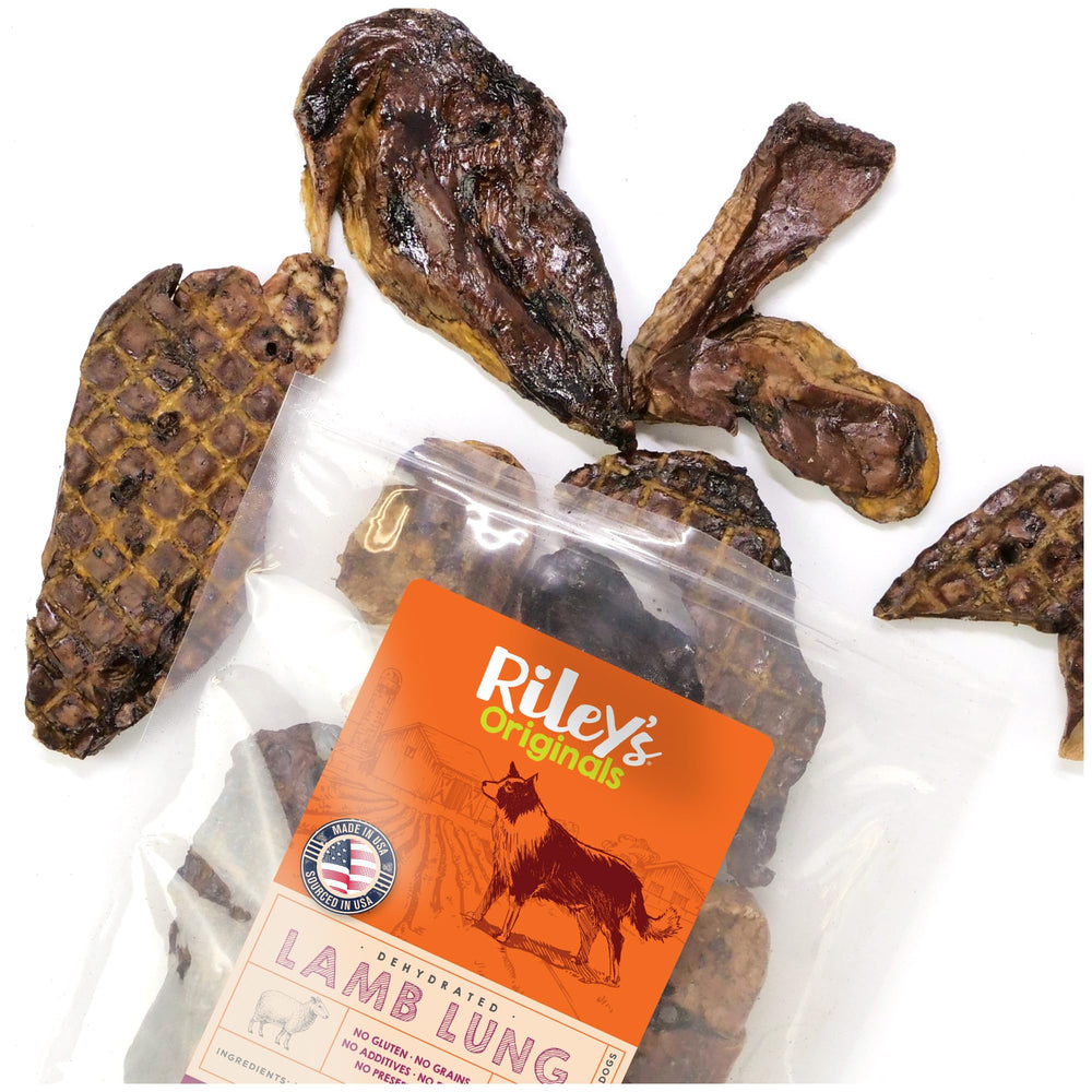 Riley's Premium Pulmon Cordero Merienda, crujiente y ideal para entrenamiento.