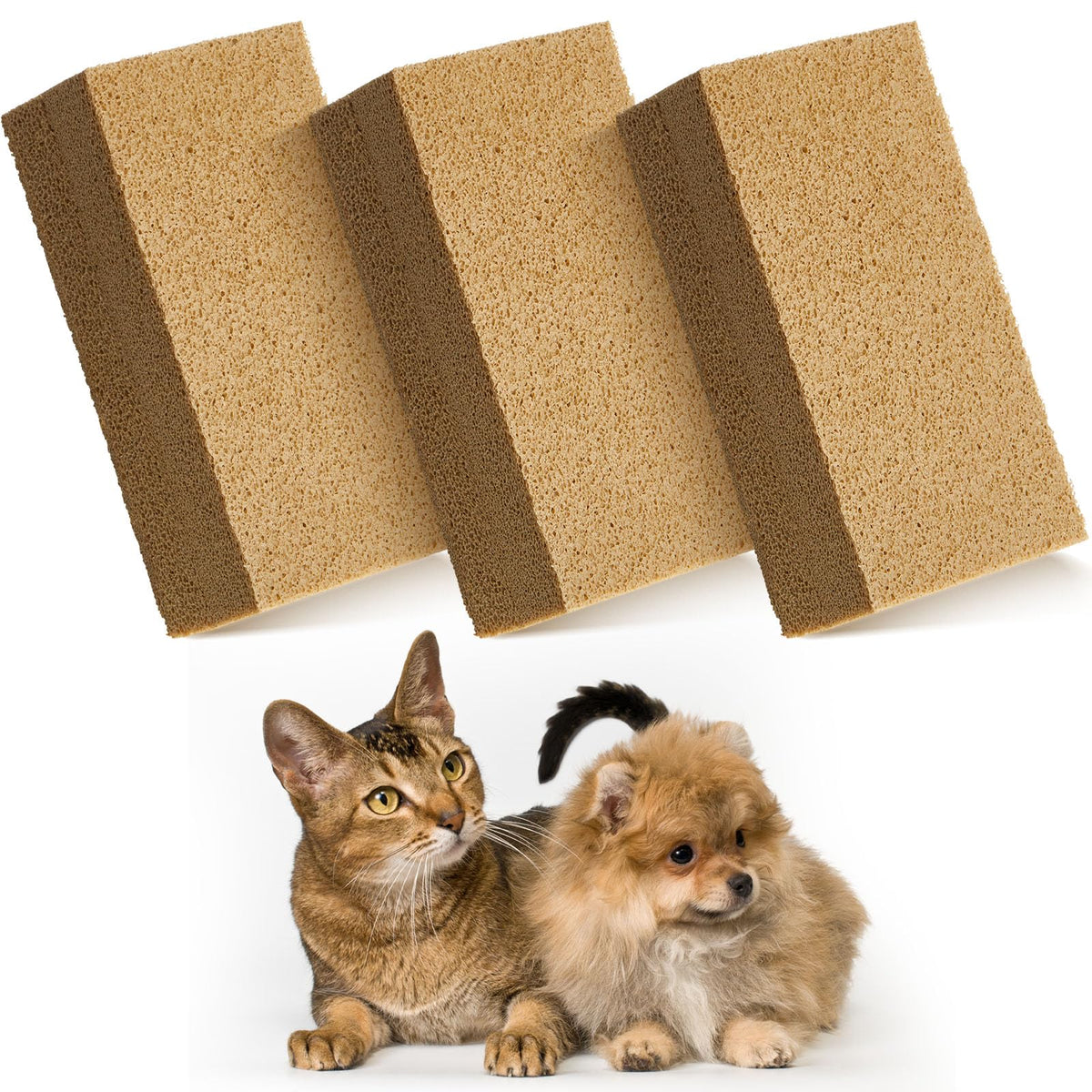 RimCereal esponja para pelo de mascotas, conjunto de 3 en caqui para limpieza rápida.
