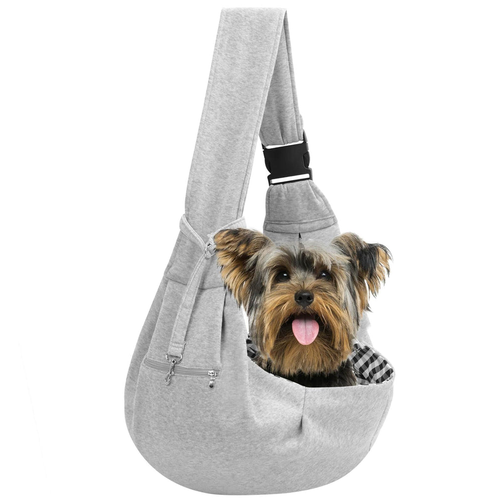 Riua Sling para perro pequeño ajustable, transporte cómodo y manos libres.
