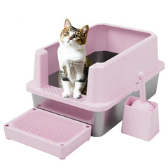 RIZZARI caja de arena rosa abierta para gatos, espacio cómodo para sus momentos privados.