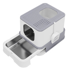 RIZZARI caja de arena gris grande con diseño cerrado para multi-gatos y control de olores