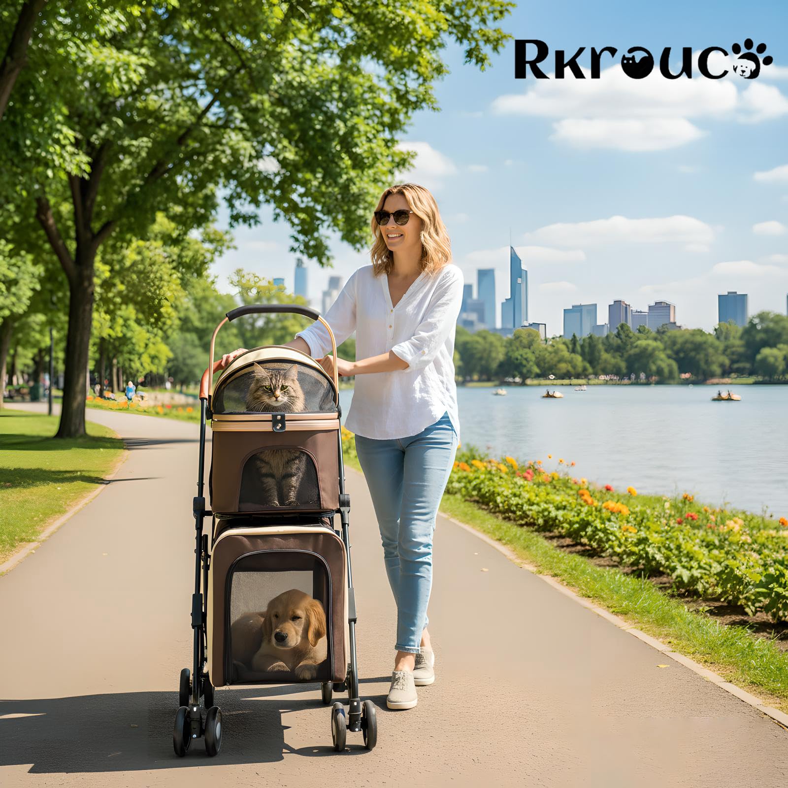 Rkrouco carrito doble plegable, arnés de seguridad integrado