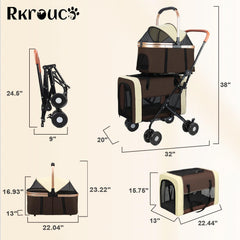 Rkrouco carrito doble plegable, cabina superior con visera 180 grados para observar el entorno