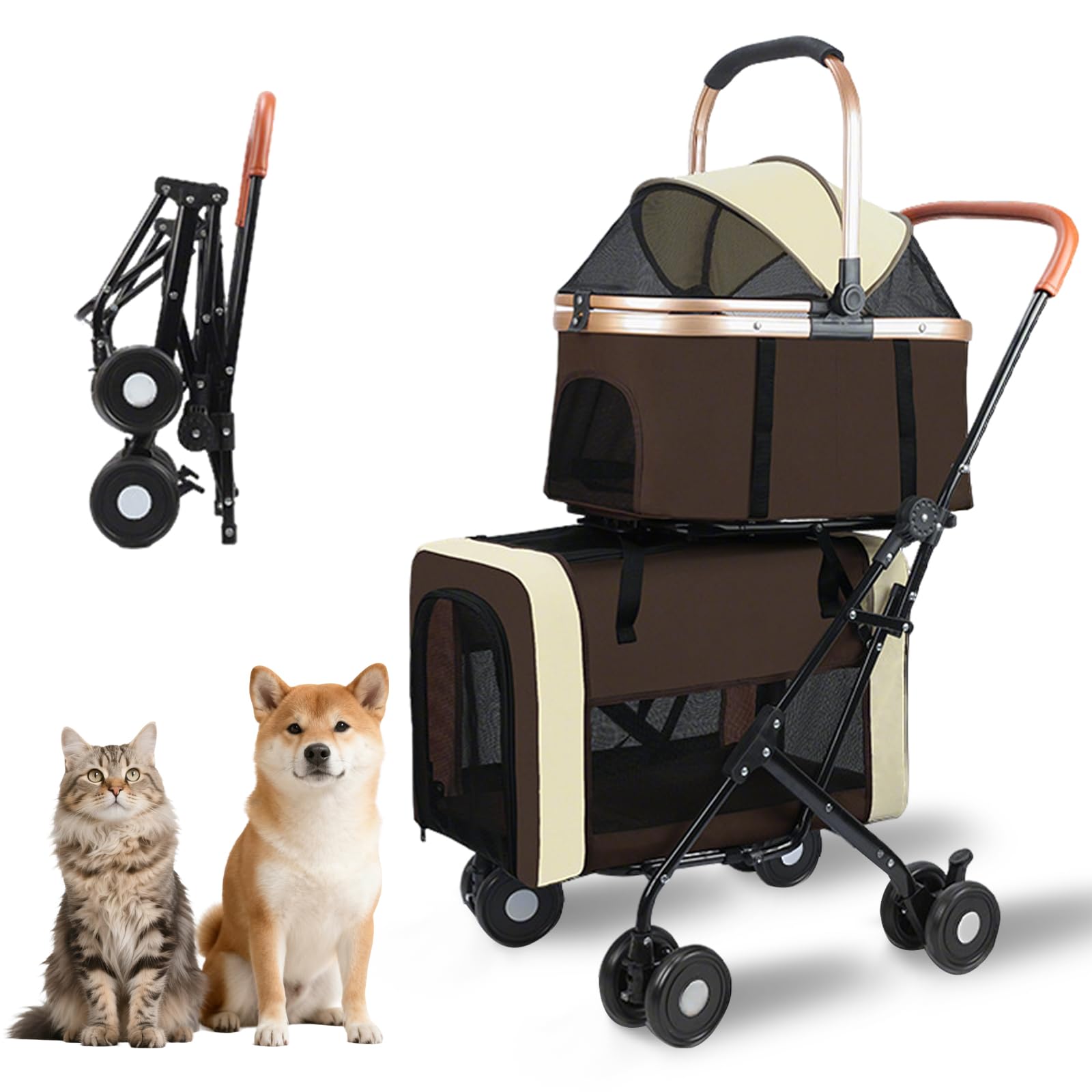 Rkrouco carrito doble plegable para mascotas, cabinas superiores para dos mascotas y vista a exterior