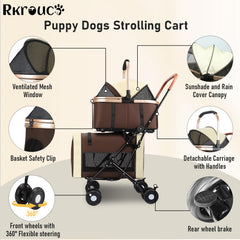 Rkrouco carrito doble plegable, puerta frontal para interacción con la mascota