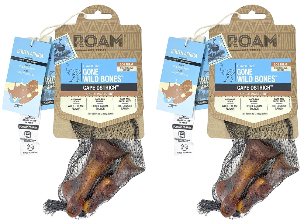 ROAM hueso de avestruz para perro, paquete de dos, masticación duradera