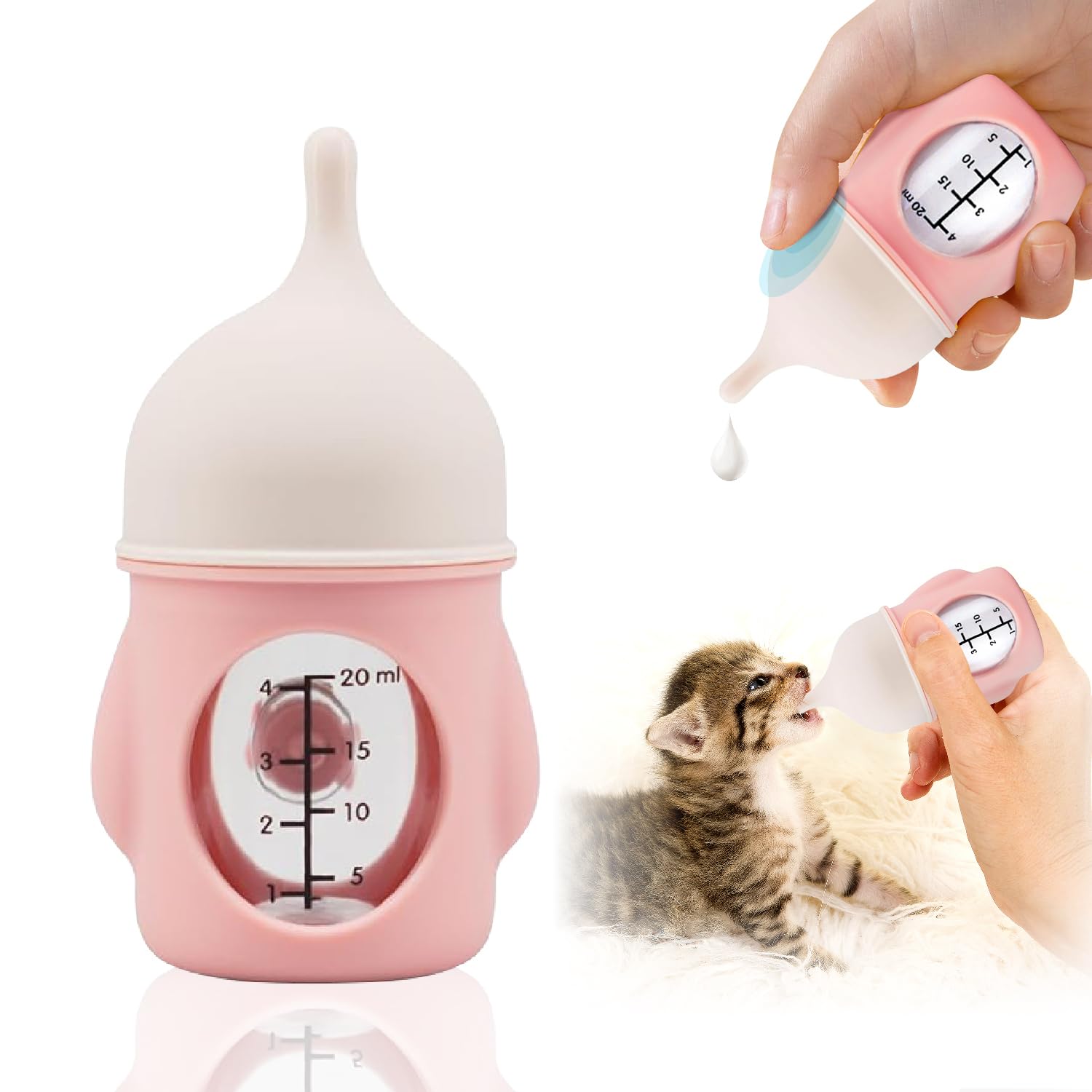 Rock Tech biberón ergonómico para mascotas en rosa, facilita agarre cómodo durante la alimentación.