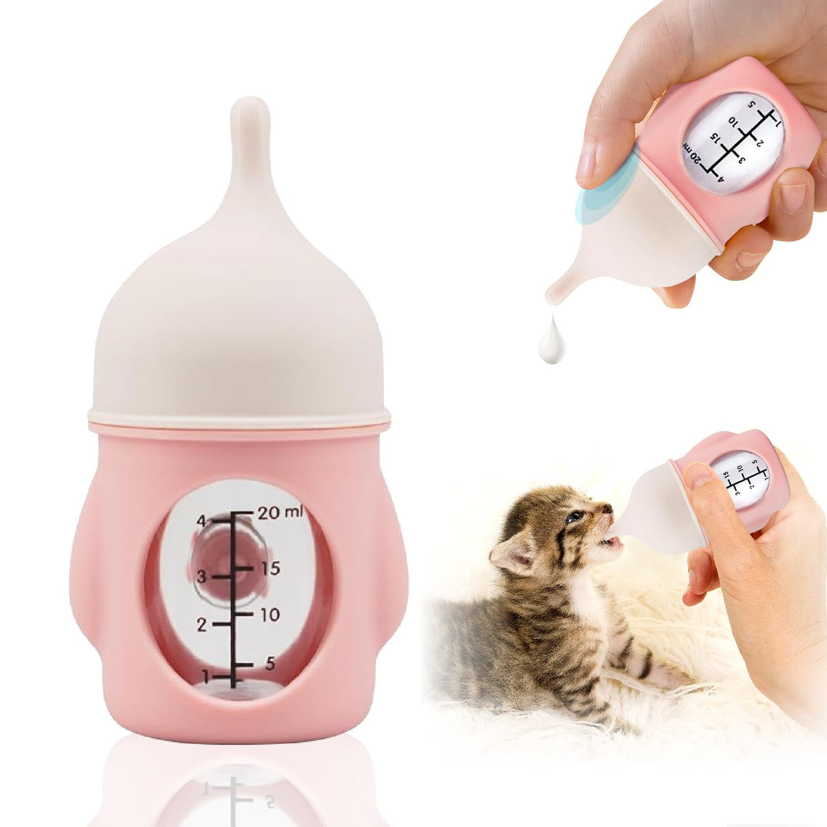 Rock Tech biberón ergonómico para mascotas en rosa, facilita agarre cómodo durante la alimentación.