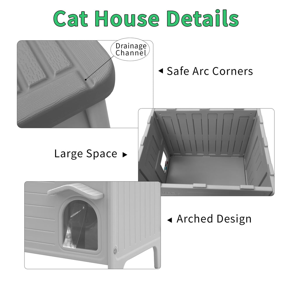 Rockever casa para gatos patas elevadas: base elevada para evitar humedad.