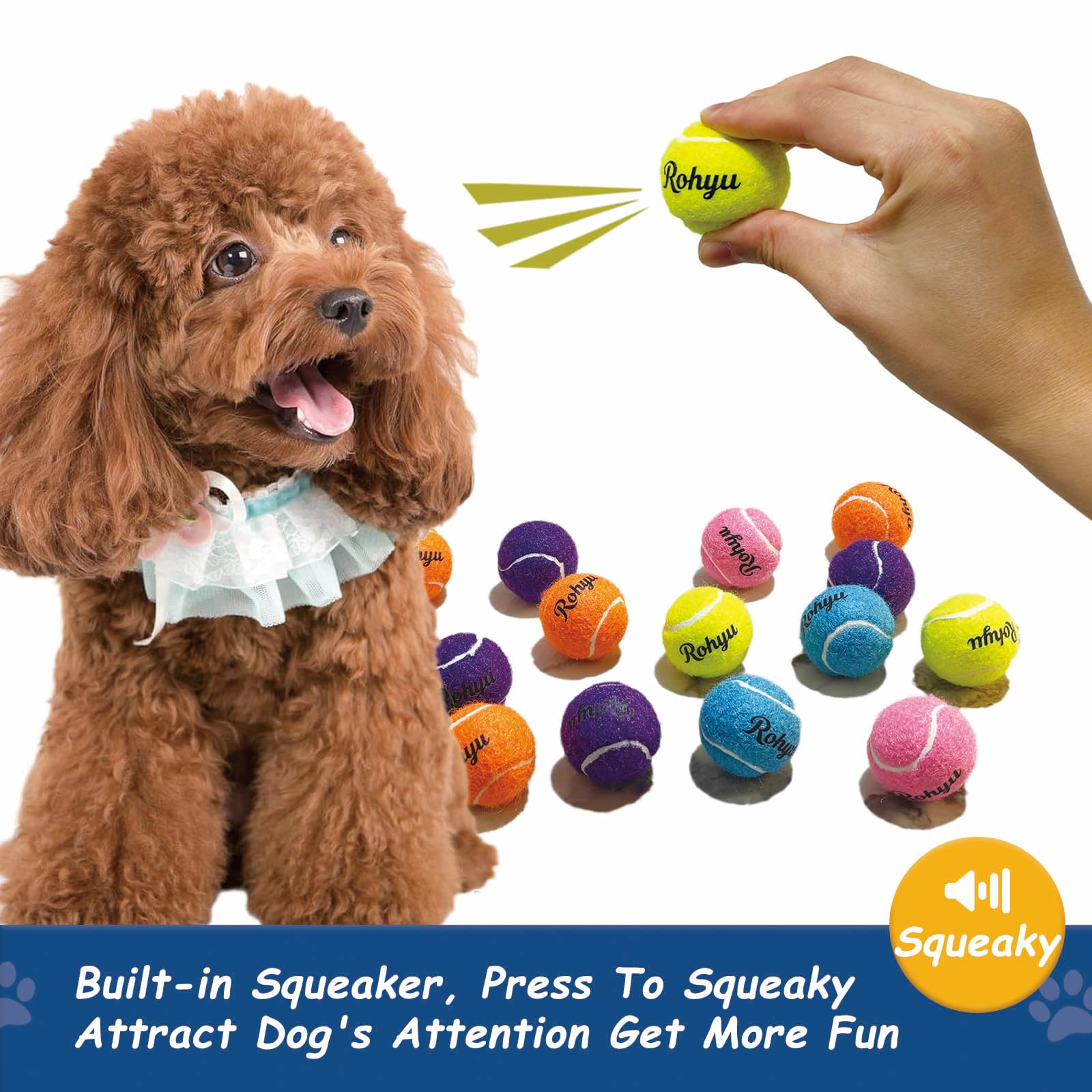 Bola Rohyu mini de colores brillantes con chirrido para perros pequeños