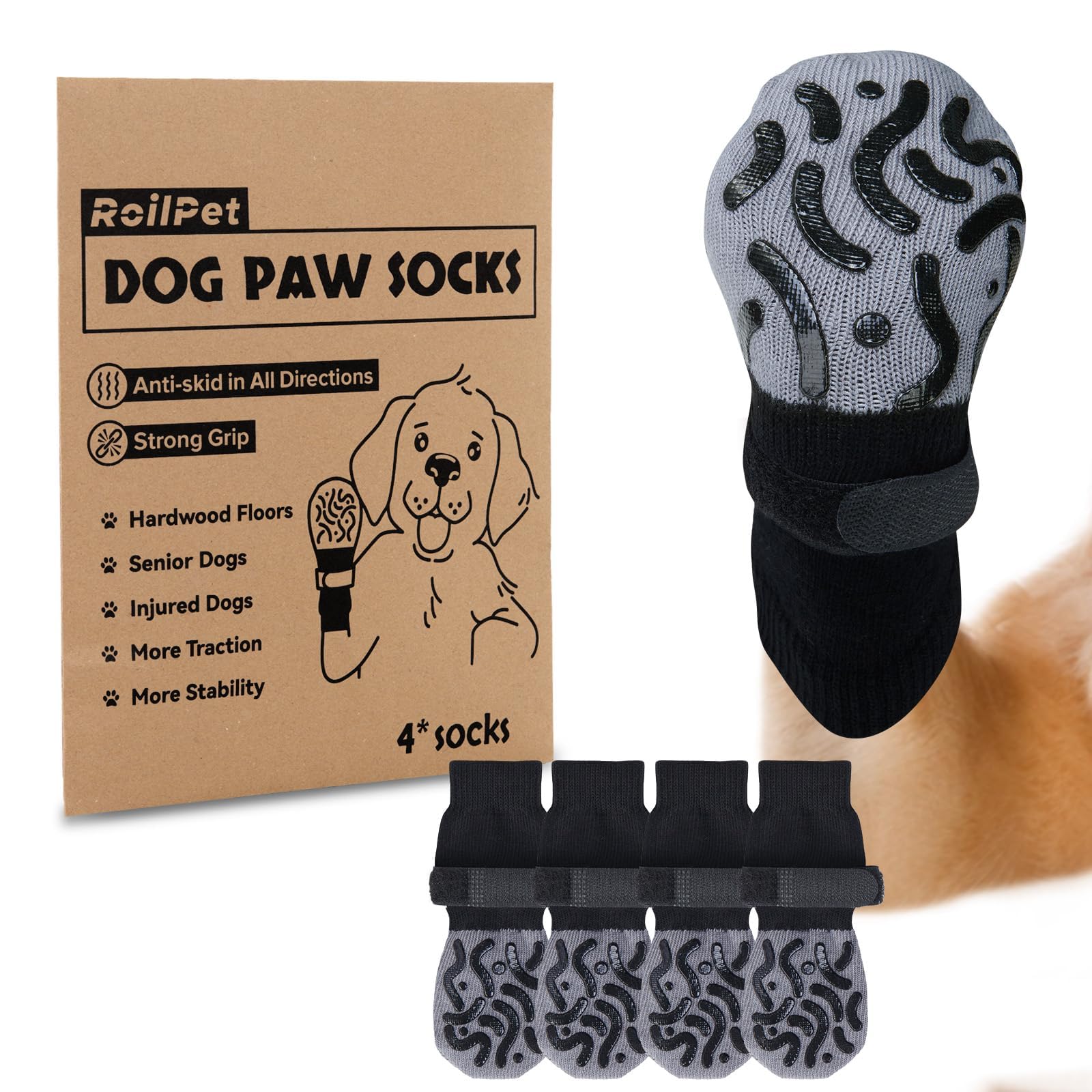 Roilpet calcetines con doble agarre de silicona para tracción en suelos lisos