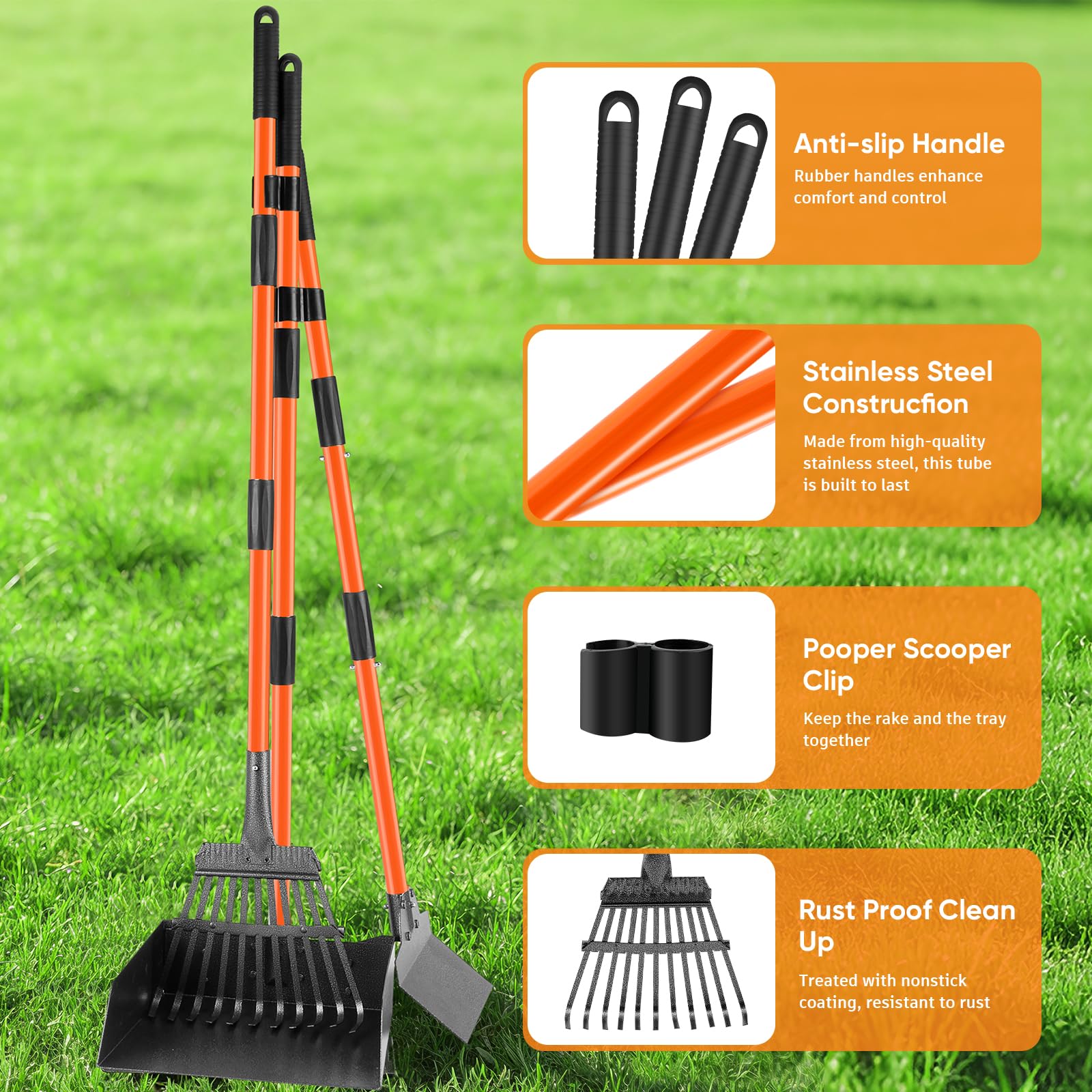 ROIUBPO Pooper Scooper ensamble fácil, sin herramientas, para guardar de forma compacta.