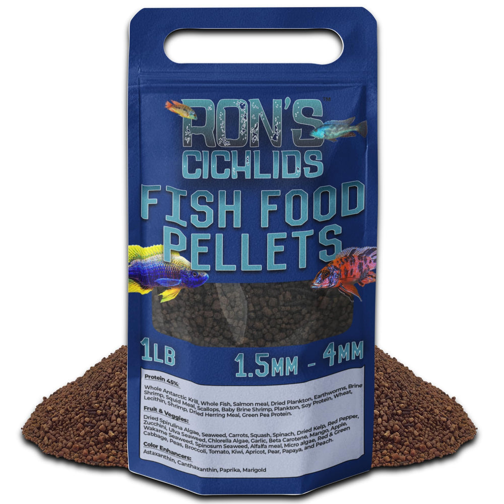 RON'S CICHLIDS gránulos para cichlidos adultos, nutrición equilibrada para crecimiento saludable.
