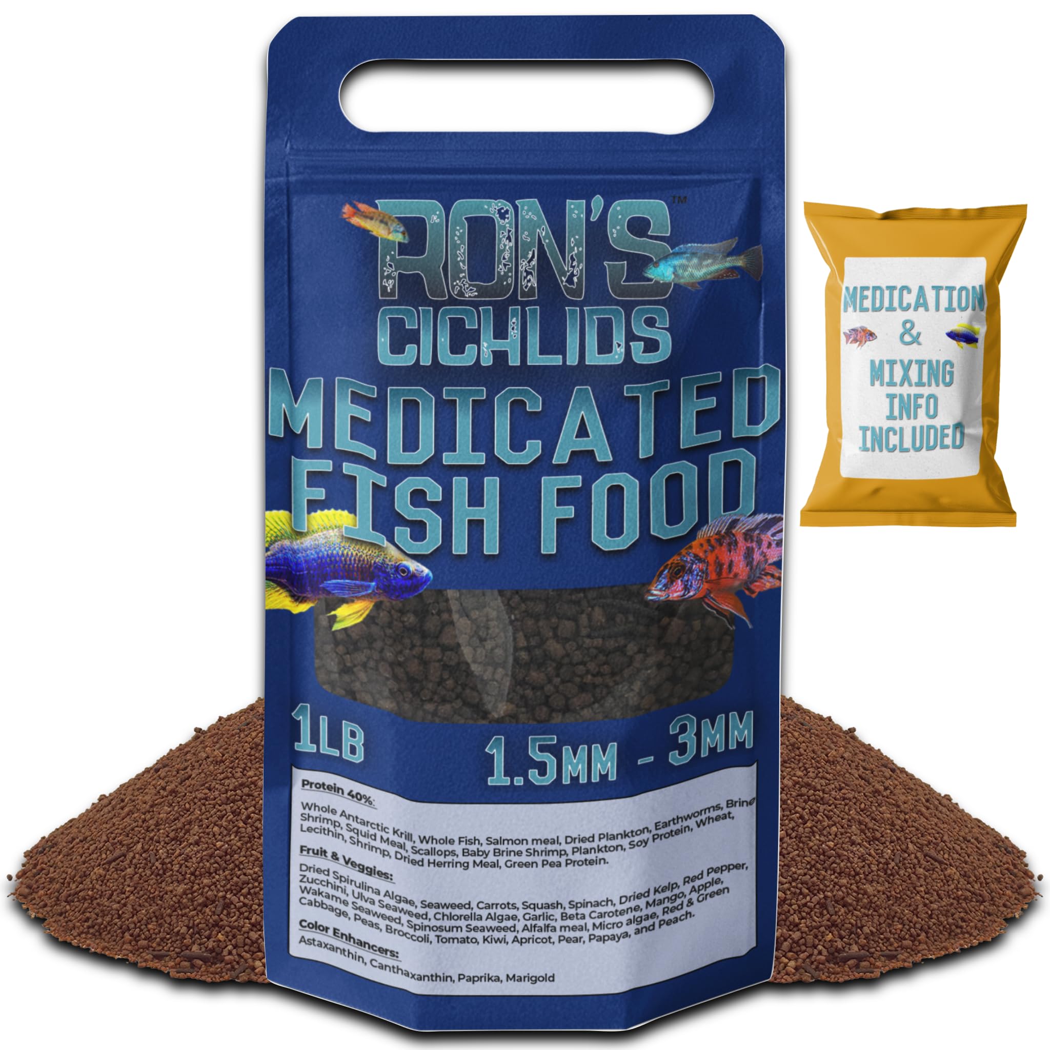 RON'S CICHLIDS Alimento medicado para ciclidos adultos mejora la salud general.