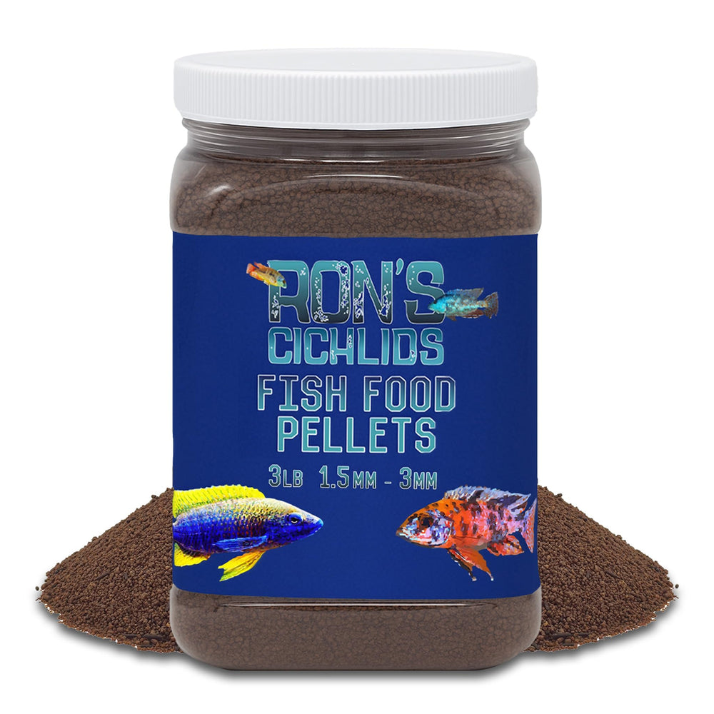 RON'S CICHLIDS Mbuna Mezcla Granulos, envase del producto para Mbuna, nutrición equilibrada.