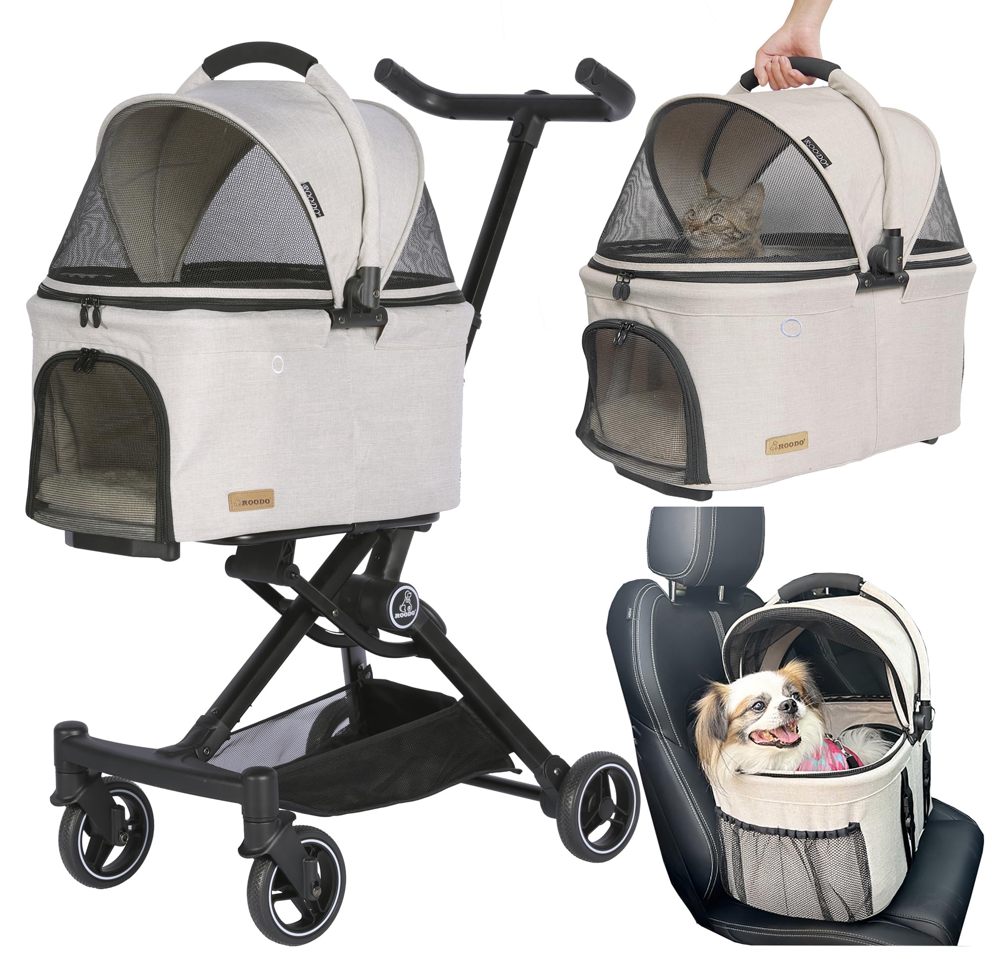 ROODO paseador-mascotas-3-en-1 ideal para paseos y viajes.