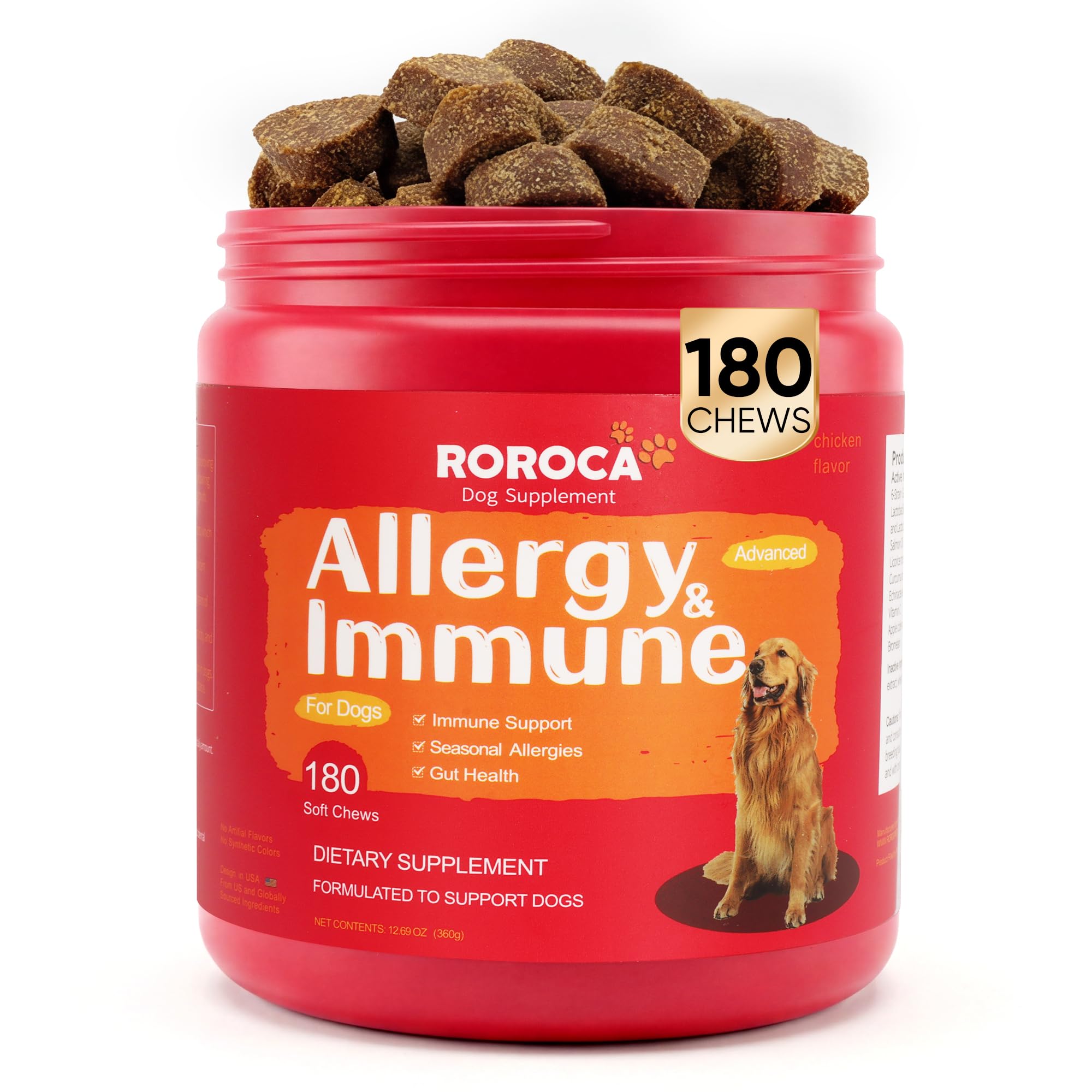 ROROCA masticables para perros en botella, alivio suave de alergias.
