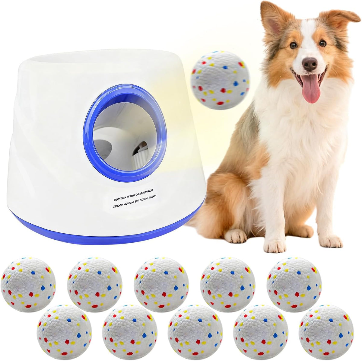 RoseYouth lanzador de bolas para perros, vista frontal, ideal para juegos automáticos.