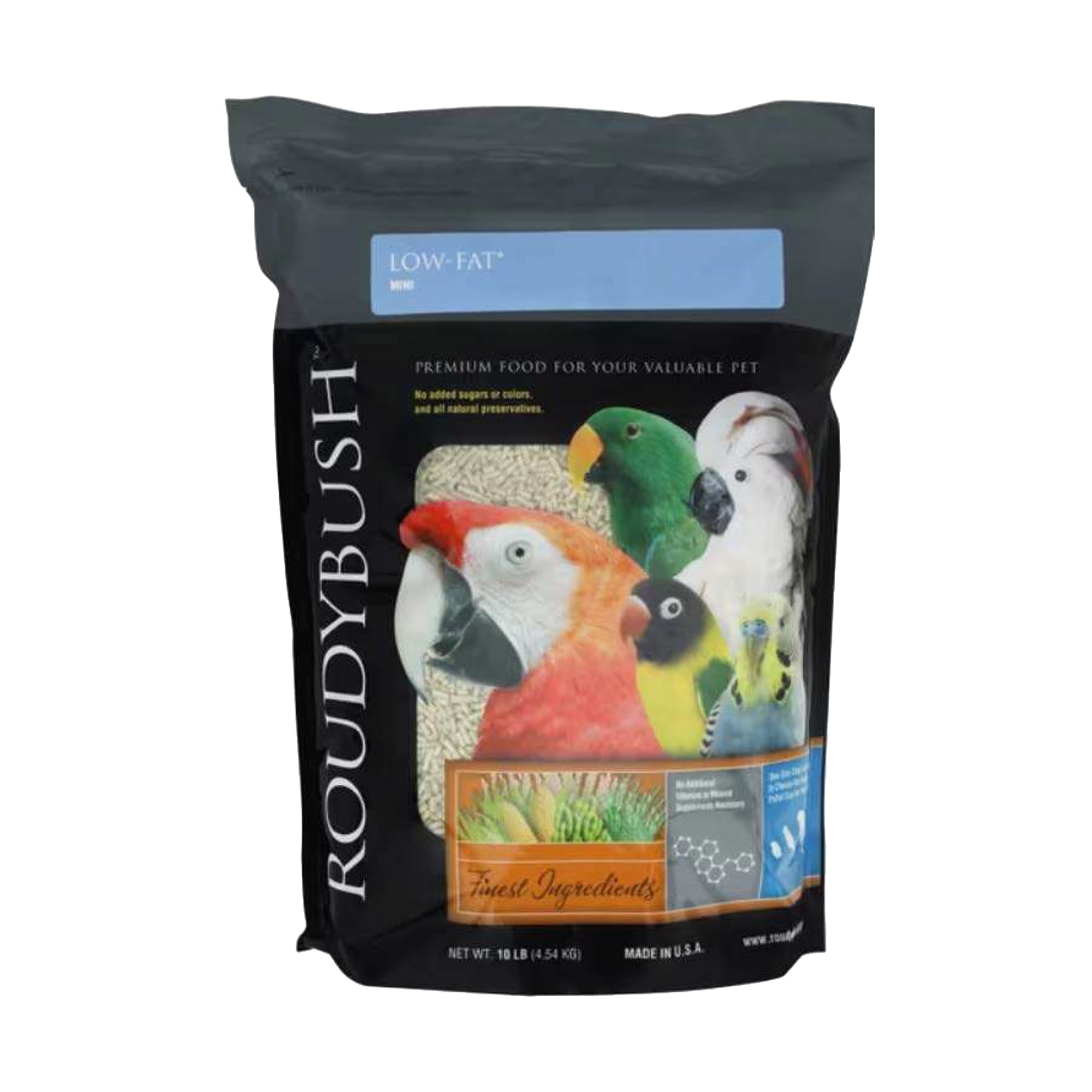 RoudyBush alimento para aves: pellets bajos en grasa para adultos.