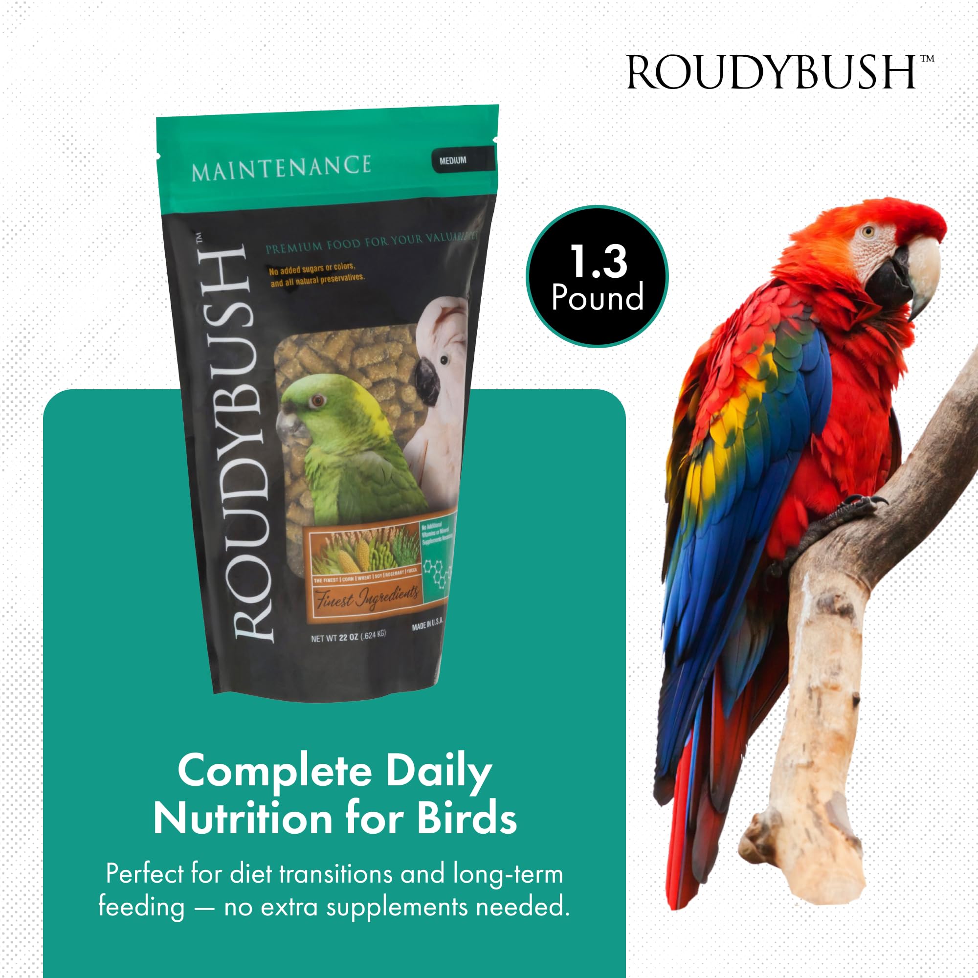 RoudyBush Alimento Diario: pellets para aves con menor desperdicio.