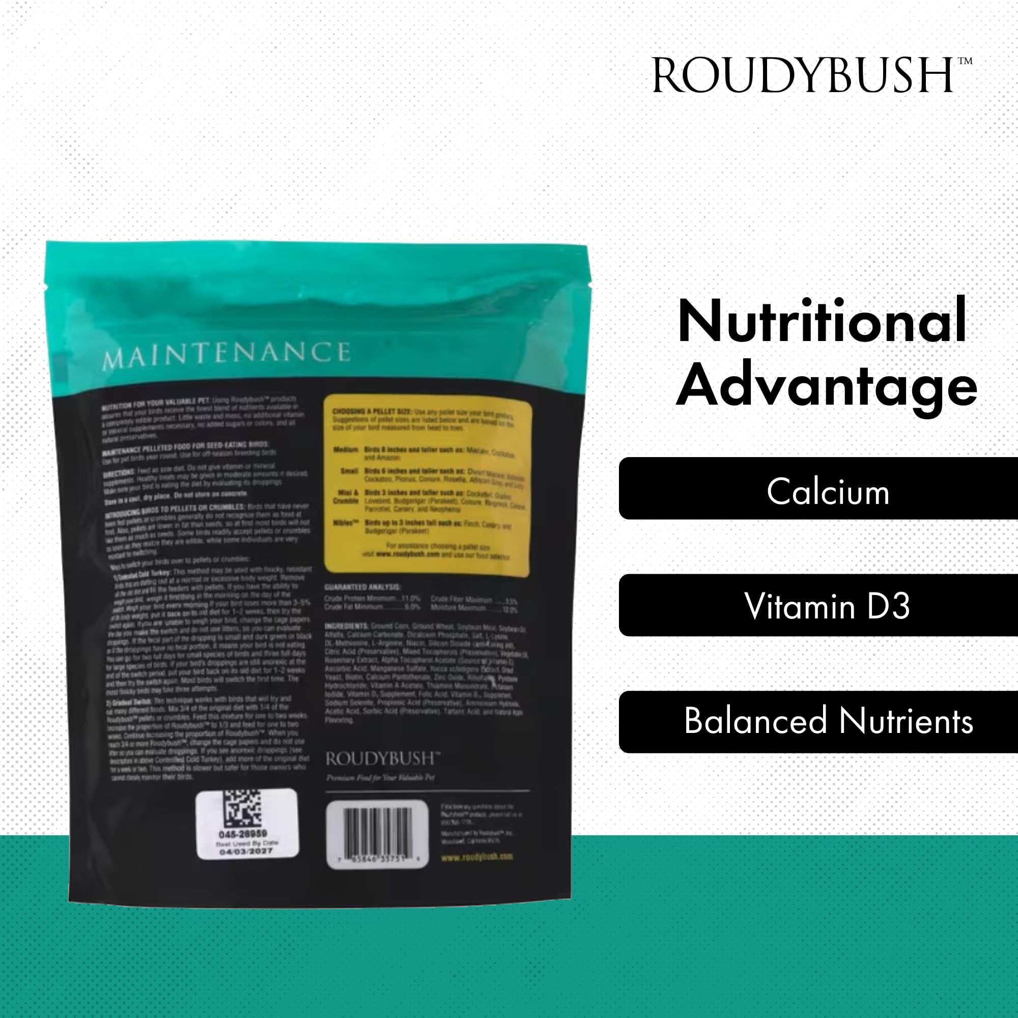 RoudyBush alimento diario para aves: fórmula 100 por ciento comestible