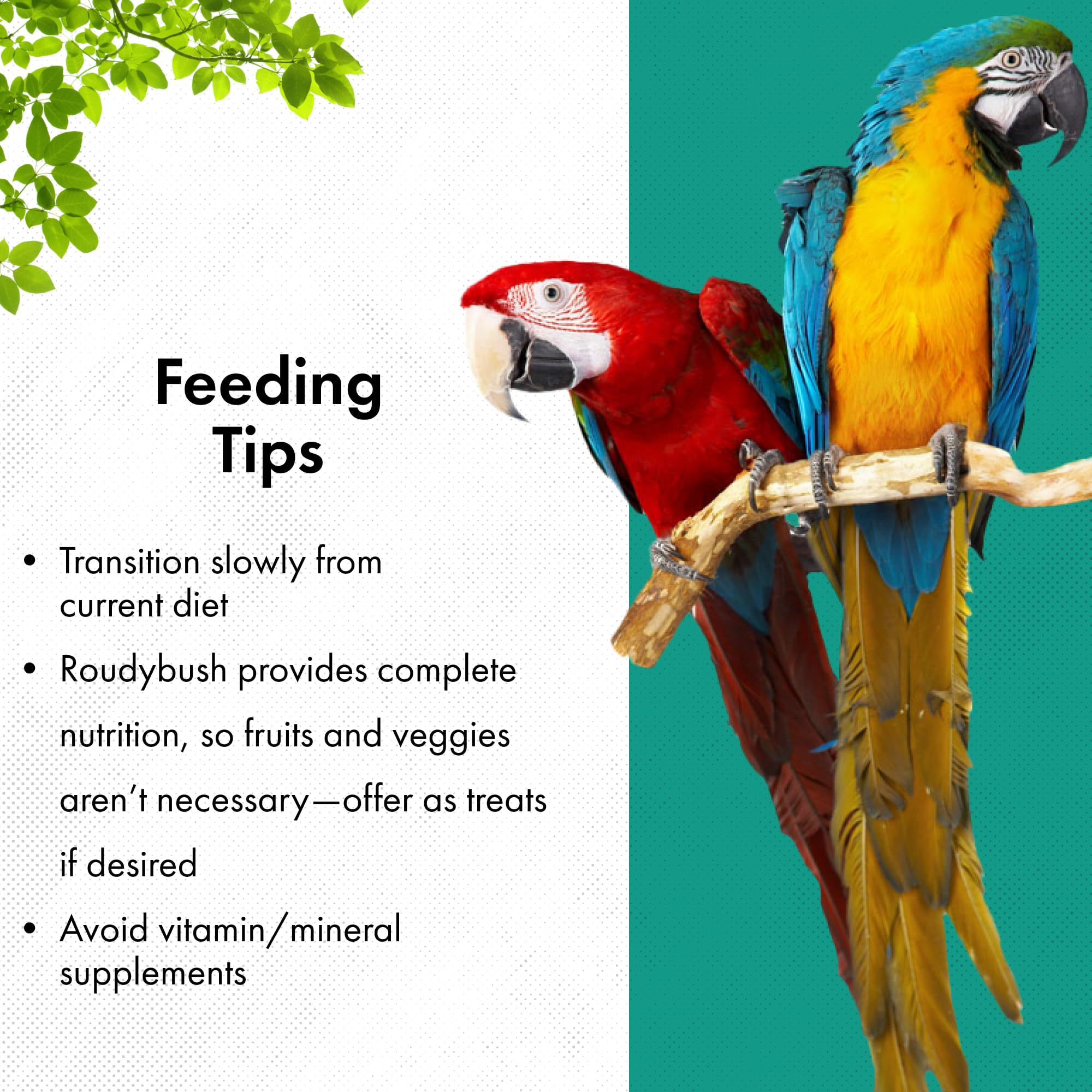 RoudyBush California Blend gránulos para aves, apta para dietas de mantenimiento y alta energía.
