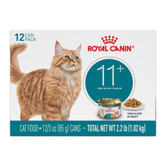 Royal Canin Aging11 Plus trozos en salsa, lata de 85 g, sabor atractivo.