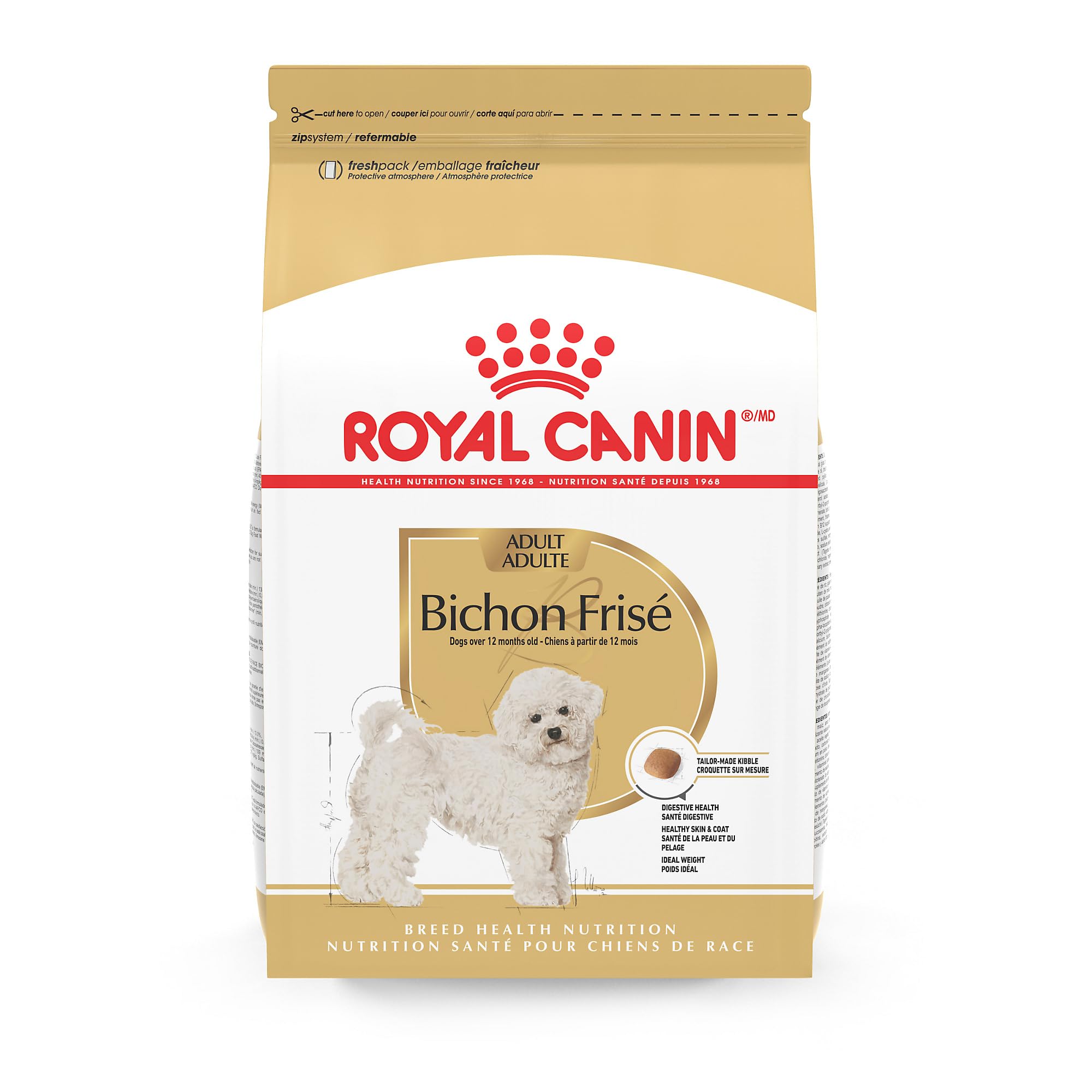 ROYAL CANIN Bichón Frisé Adult, alimento seco de diez libras, práctico para la rutina diaria.